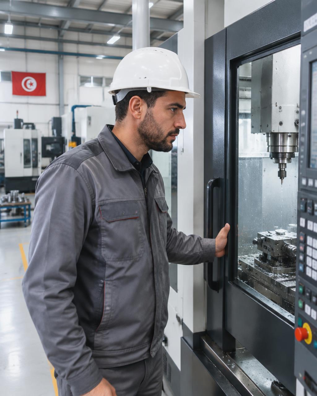 Technischer Fachkraft aus Tunesien an einer CNC-Maschine